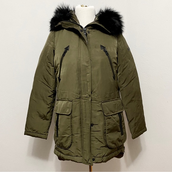 10 Crosby Derek Lam Green Loden Puffer Hood Faux Fur Parka - Picture 6 of 10